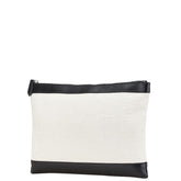 バレンシアガ ネイビークリップM クラッチバッグ 373834 ベージュ ブラック キャンバス レザー レディース BALENCIAGA 【中古】